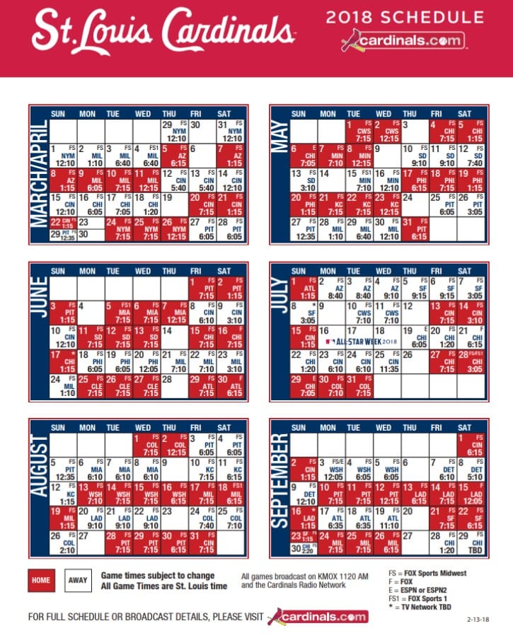 STL Cardinals Schedule 2018