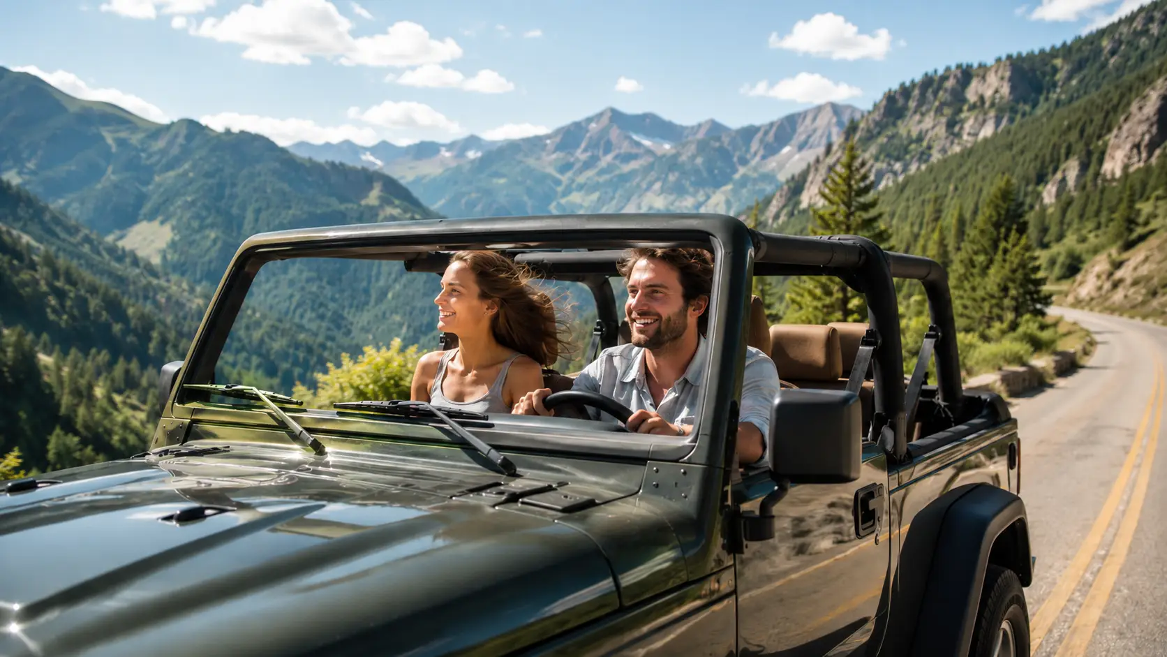 Traveler enjoying a mountain view during summer vacation